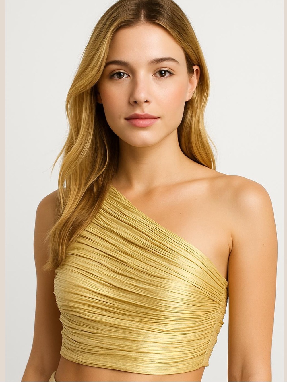 [NWT] Joie Gold Plisse Ruched Drapey One Shoulder Asymmetrical Blouse Top - Sz S